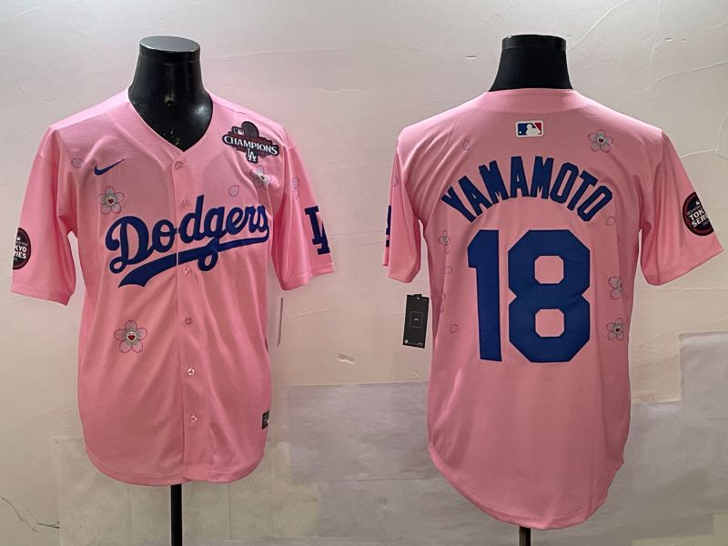 Men Los Angeles Dodgers #18 Yamamoto Pink Sakura Edition 2025 Nike MLB Jersey style 2->los angeles dodgers->MLB Jersey